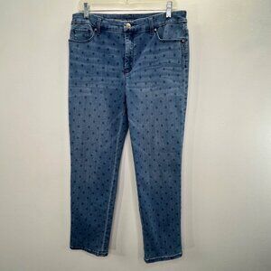 Chicos So Slimming Girlfriend Slim Leg Crop 10R Polka Dot Jeans Denim Blue